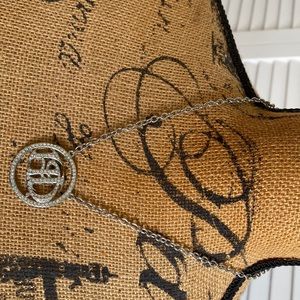 Harley Davidson silver necklace with rhinestone logo.